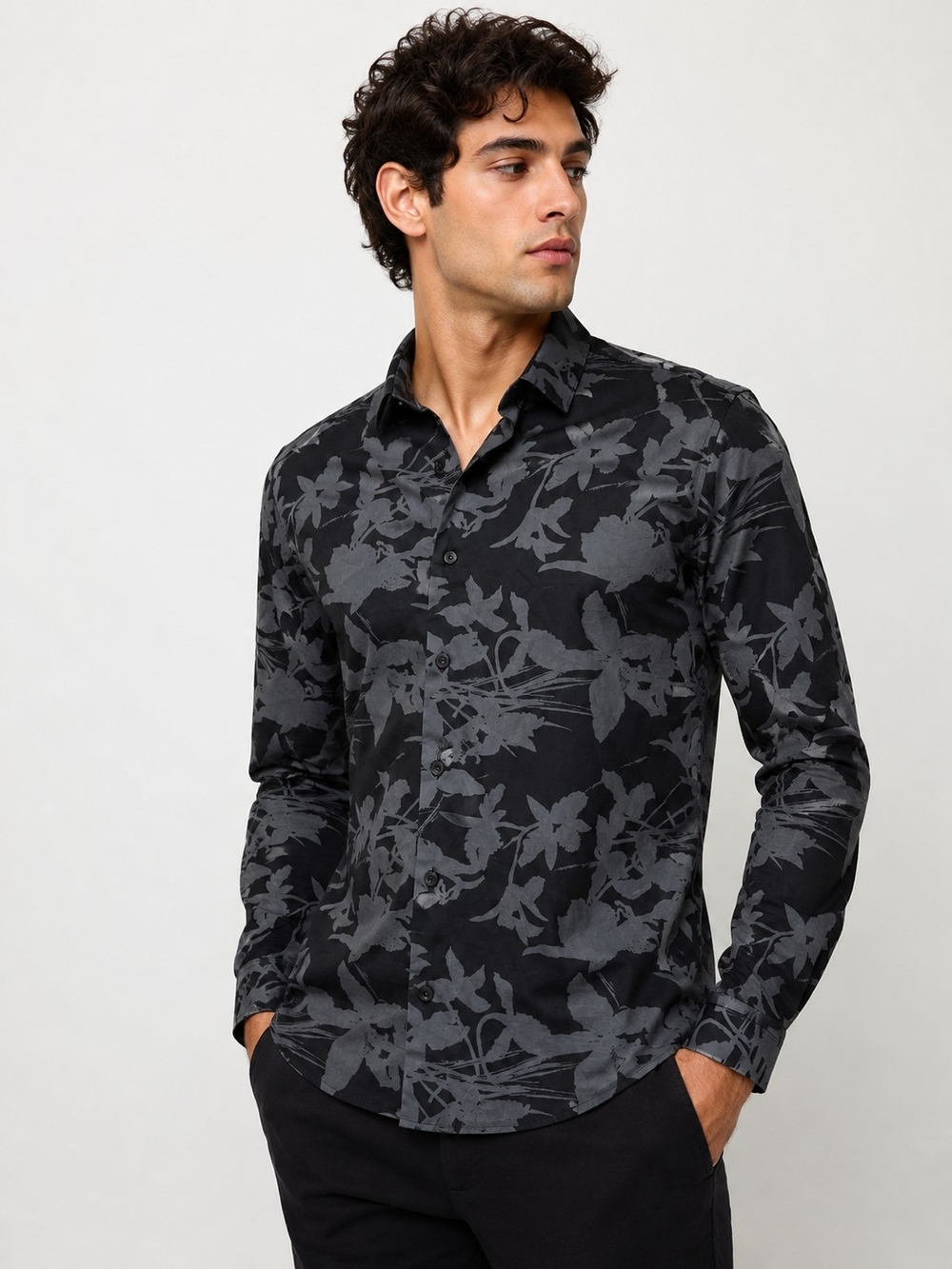 Topman Black Floral Patterned Dress Shirt